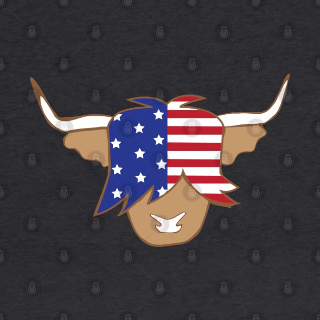 Highland cow USA flag blue red and white coo by ayelandco